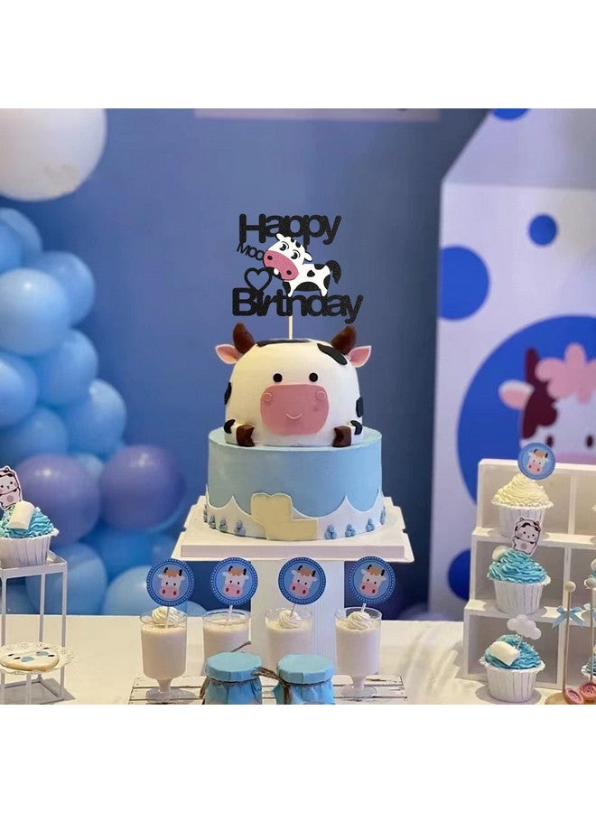 Sotpot Happy Birthday Cow Cake Topper, Glitter Cow Cake Topper for Baby Shower Boy Girl Cow Farm Animal Themed Birthday Party Cake Decorations Supplies - Image 5