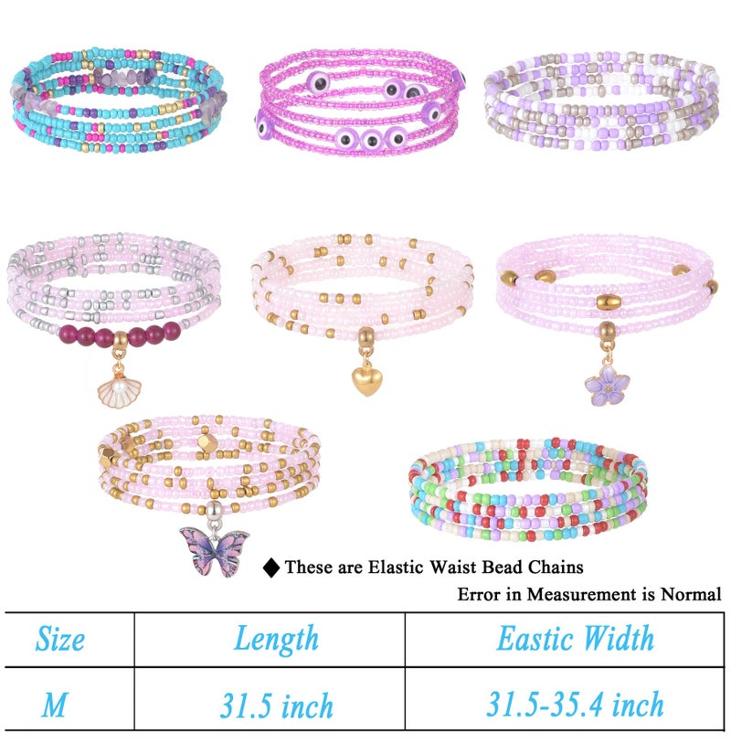 Tornito 8Pcs 31.5 Inches African Waist Bead Chain Elastic Belly Beads Butterfly Shell Layered Body Chain Colorful Jewelry Accessories for Women (A:8Pcs(Muticolor)) - Image 5