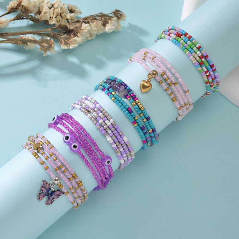 Tornito 8Pcs 31.5 Inches African Waist Bead Chain Elastic Belly Beads Butterfly Shell Layered Body Chain Colorful Jewelry Accessories for Women (A:8Pcs(Muticolor)) - Image 2