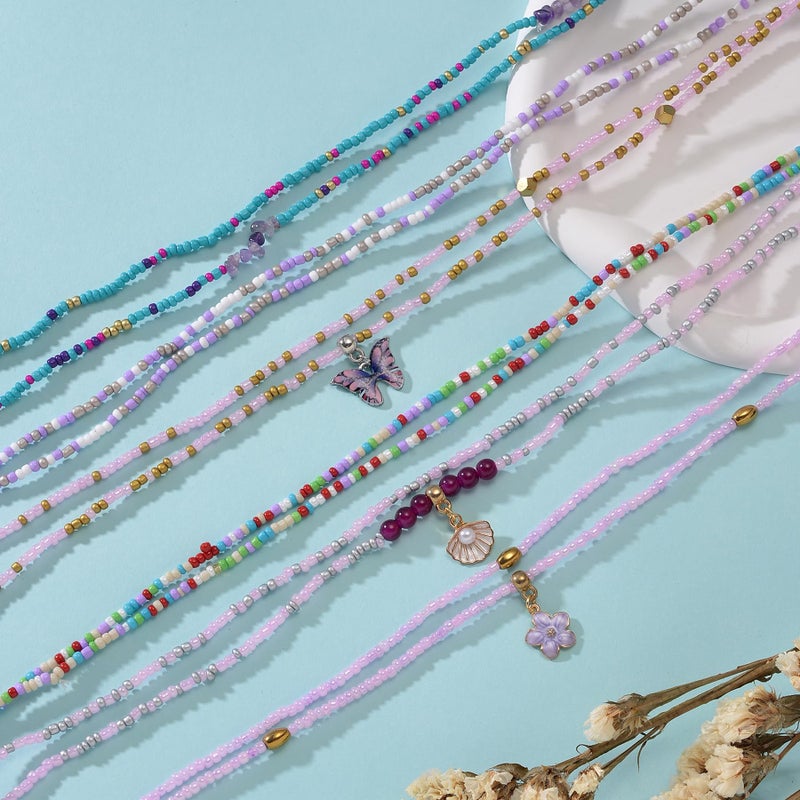 Tornito 8Pcs 31.5 Inches African Waist Bead Chain Elastic Belly Beads Butterfly Shell Layered Body Chain Colorful Jewelry Accessories for Women (A:8Pcs(Muticolor)) - Image 3