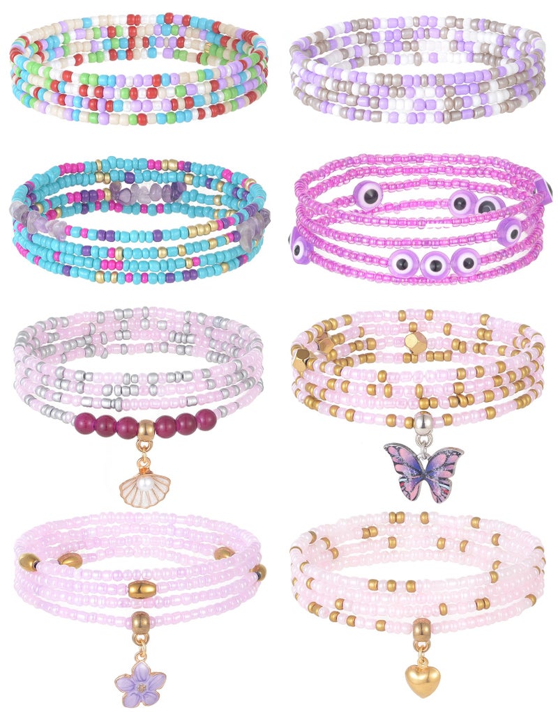 Tornito 8Pcs 31.5 Inches African Waist Bead Chain Elastic Belly Beads Butterfly Shell Layered Body Chain Colorful Jewelry Accessories for Women (A:8Pcs(Muticolor)) - Image 1