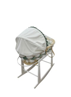 Star Kids Elegant Baby Crib (Moses Basket) Green and White with Rocking Wooden Base, Mattress and Mosquito Net  - Image 4