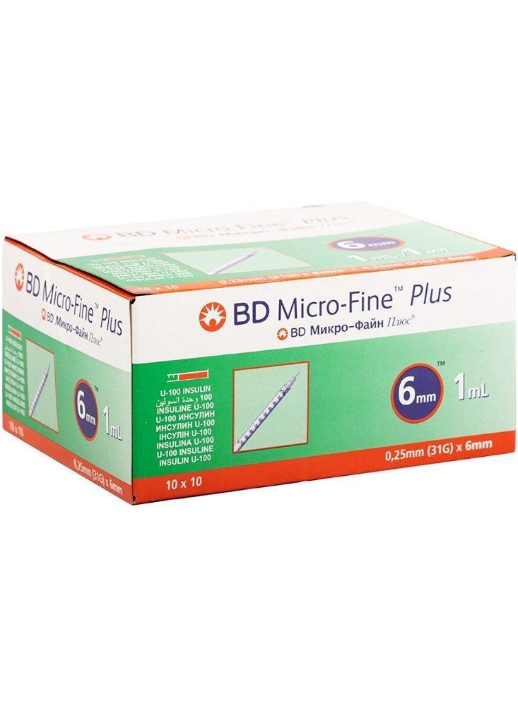 BD Micro Fine Plus Insulin Injection, 1ml 6mm 100/pc - Image 1