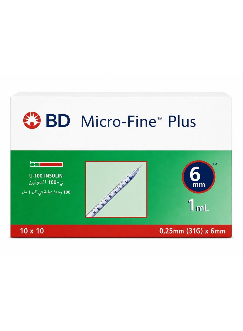بي دي سرنجات ميكرو فاين بلس حقن انسولين, ابر بي دي مقاس 1مل 6 مم 100 قطعة - Image 1