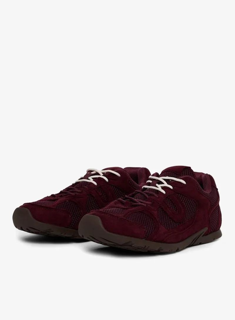 Styli Burgundy Suede Lace-Up Sneakers