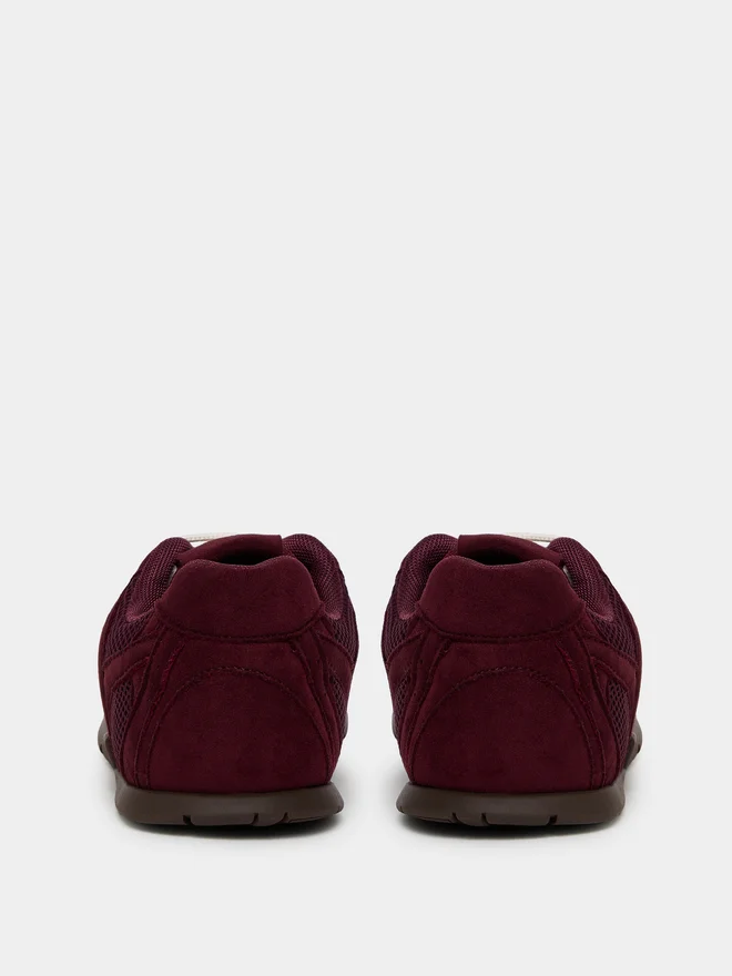 Styli Burgundy Burgundy Suede Lace-Up Sneakers for Women | Best Price UAE