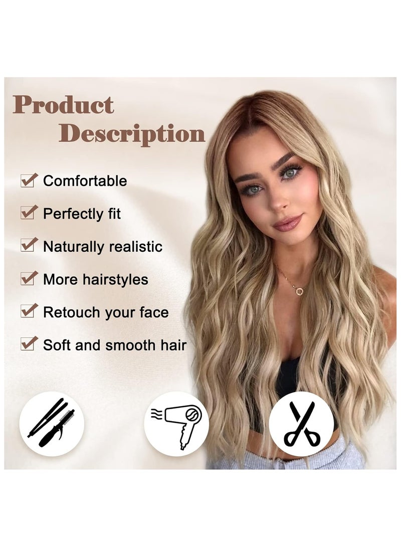 Estelle Long Ombre Blonde Wavy Wig for Women 26 Inch Middle Part Curly Wavy Wig Natural Looking Synthetic Heat Resistant Fiber Wig for Daily Party Use (Ombre Blonde) - Image 2