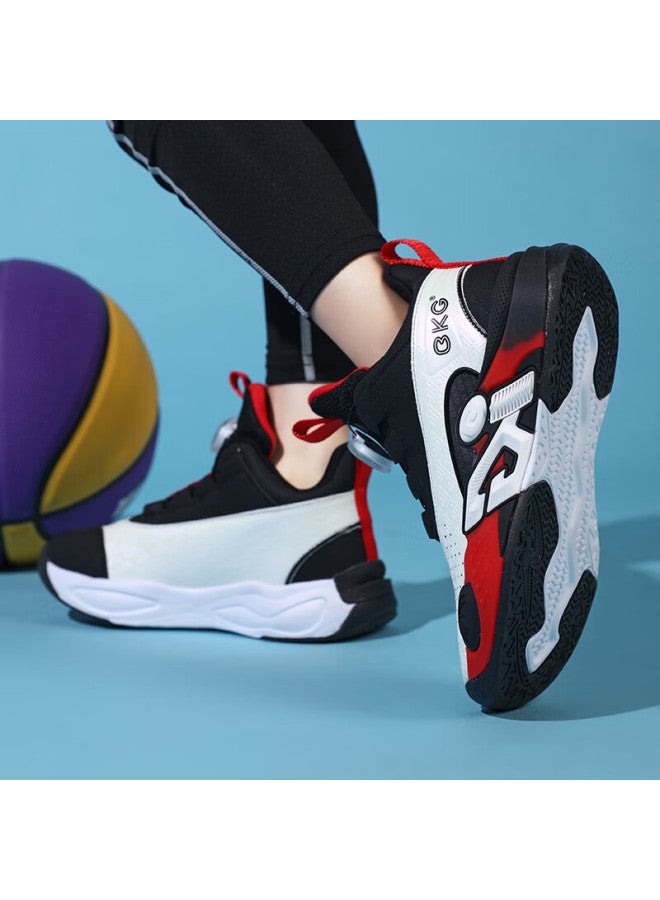 Bkg Kids Basketball Shoes Boys Non-slip Sports Youth Leather Cushioning Sneakers Zyc25568 Black White Red Size 40 - Image 4