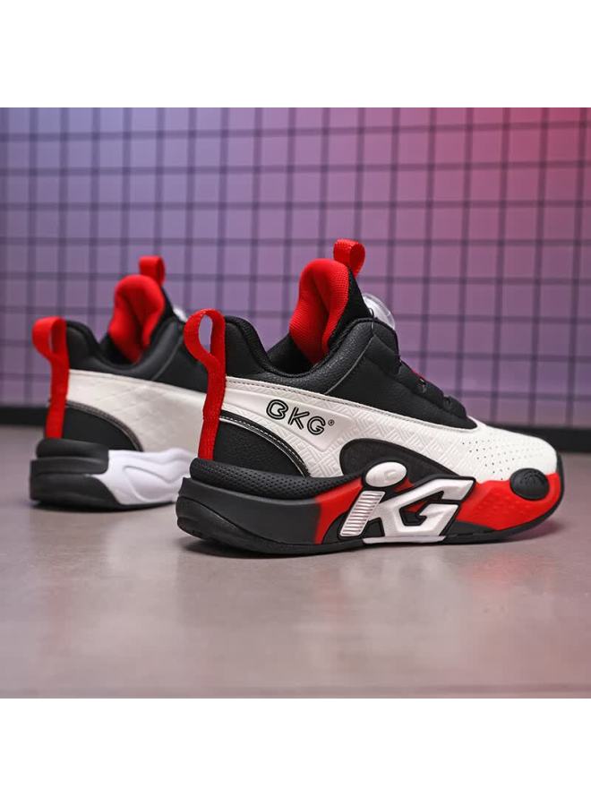 Bkg Kids Basketball Shoes Boys Non-slip Sports Youth Leather Cushioning Sneakers Zyc25568 Black White Red Size 40 - Image 2