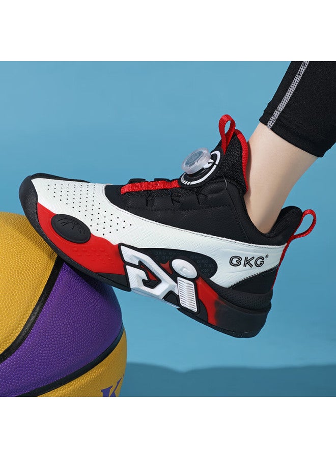 Bkg Kids Basketball Shoes Boys Non-slip Sports Youth Leather Cushioning Sneakers Zyc25568 Black White Red Size 40 - Image 5