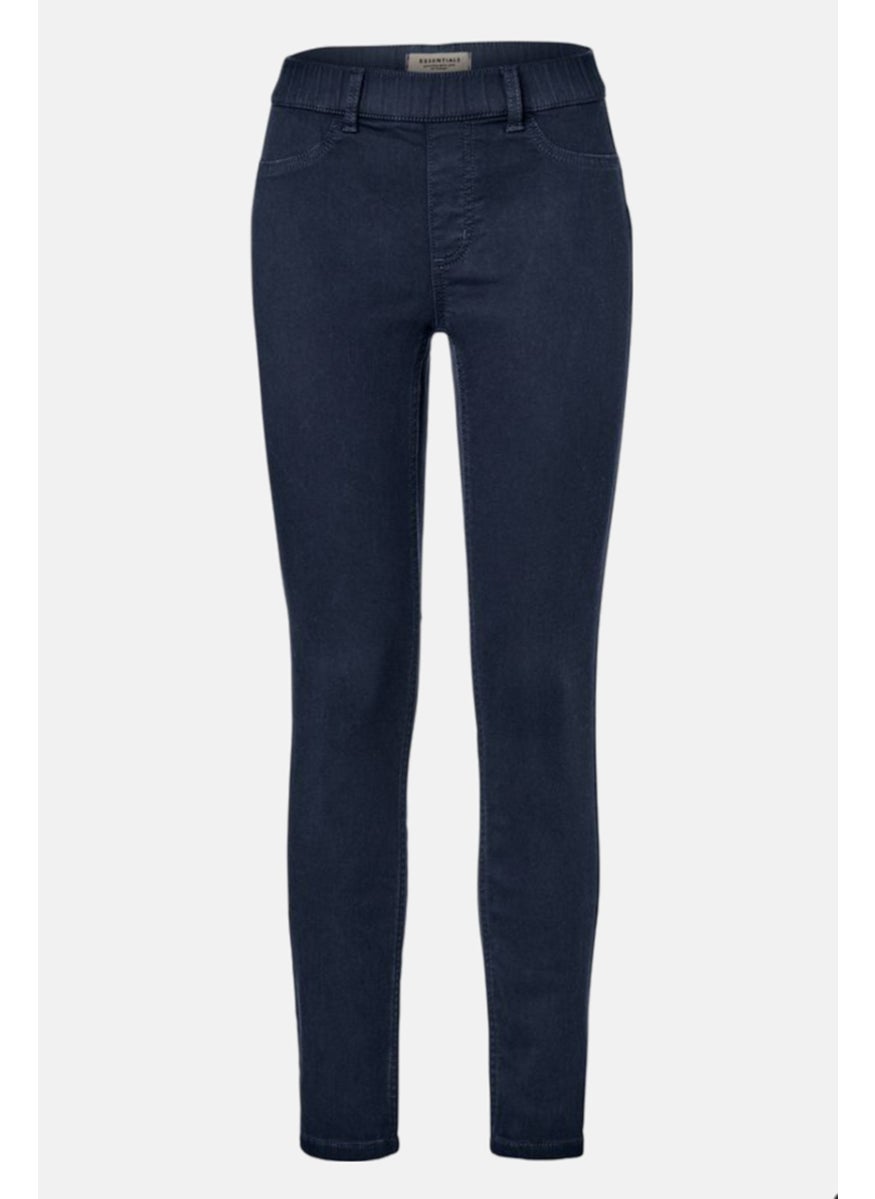 Tchibo Women Skinny Fit Textured Straight Leg Pants, Navy  - Image 2