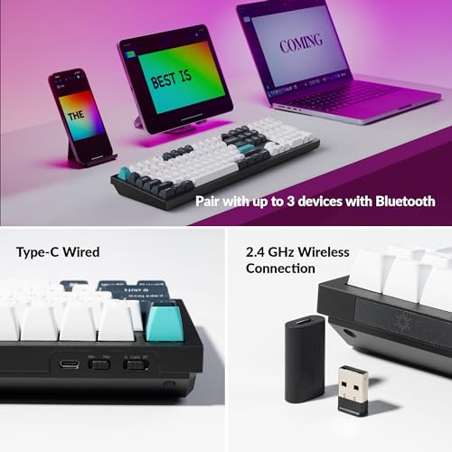 Keychron كيبورد ميكانيكي مخصص Keychron Q6 Max QMK/VIA لاسلكي بلوتوث /2.4 جيجاهرتز/USB-C سلكي، بحجم كامل مع مقبض قابل للبرمجة وإضاءة خلفية RGB، مفتاح Gateron Banana قابل للتبديل الساخن لنظامي Mac وWindows وLinux - أسود - Image 2