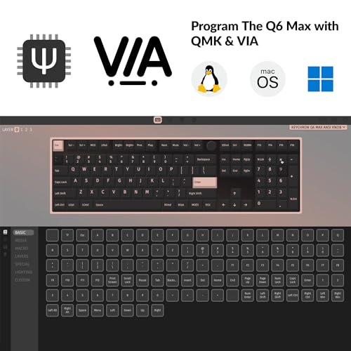 Keychron كيبورد ميكانيكي مخصص Keychron Q6 Max QMK/VIA لاسلكي بلوتوث /2.4 جيجاهرتز/USB-C سلكي، بحجم كامل مع مقبض قابل للبرمجة وإضاءة خلفية RGB، مفتاح Gateron Banana قابل للتبديل الساخن لنظامي Mac وWindows وLinux - أسود - Image 3