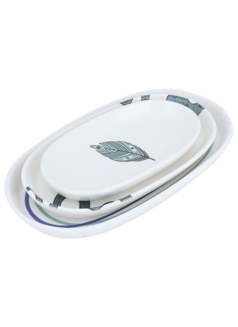 White oval serving plate set with eye pattern 3h