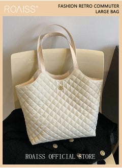 roaiss Female Large Capacity Tote Bag Shoulder Bag Commuter Bag Tote Bag Simple Vintage  - Image 3