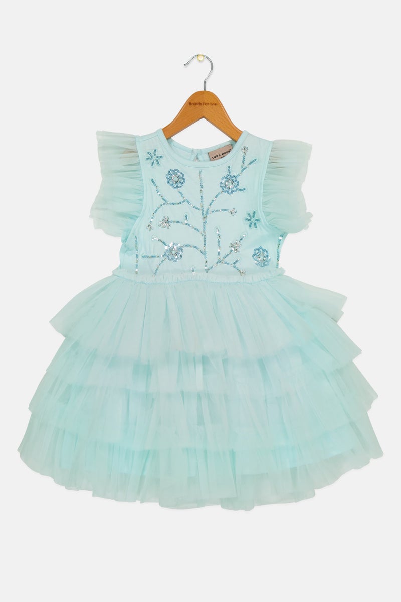 Lunamoon Toddlers Girl Ruffle Sleeve Sequins Dress, Blue - Image 2