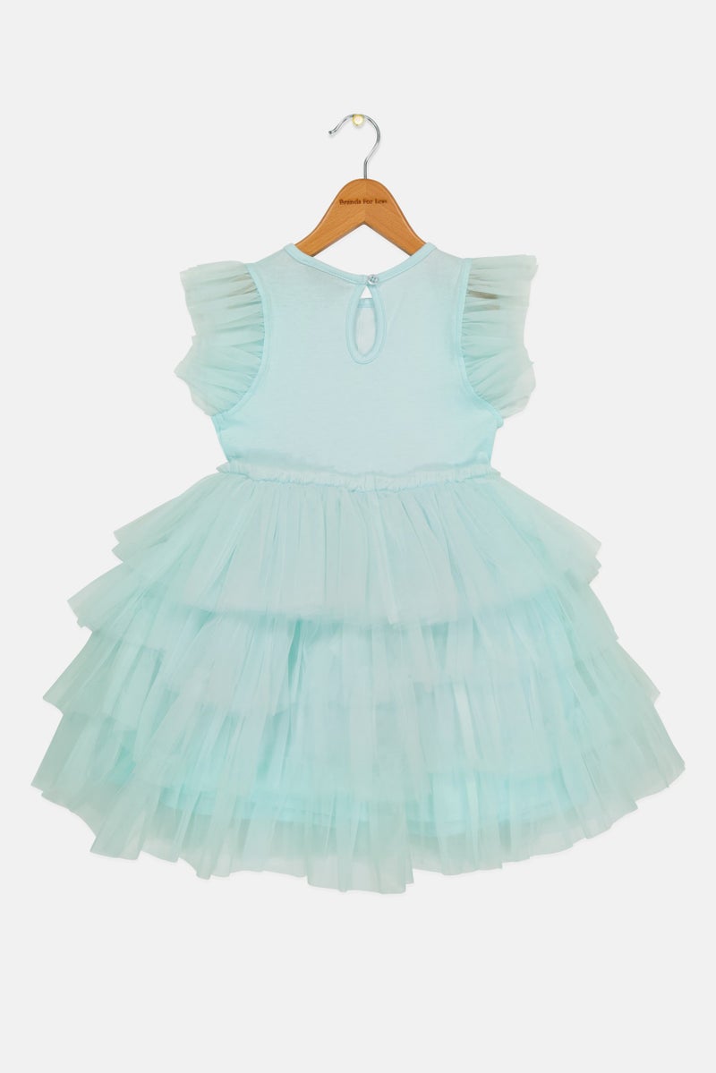 Lunamoon Toddlers Girl Ruffle Sleeve Sequins Dress, Blue - Image 3