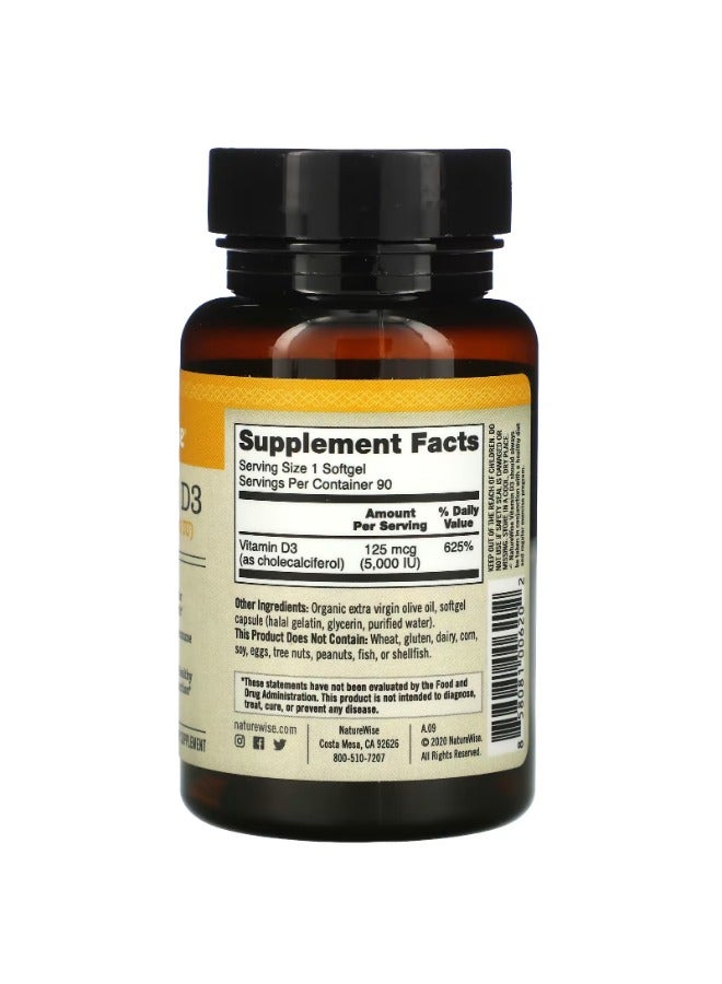 NatureWise, Vitamin D3, 125 mcg (5,000 IU), 90 Softgels - Image 2