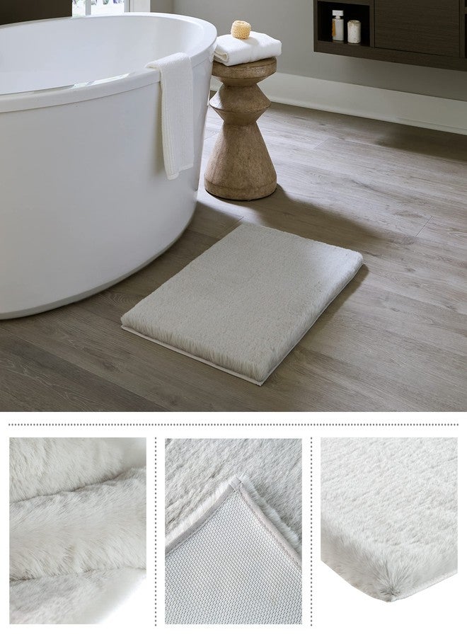 Home-Complete Faux Fur Bath Mat - 21x34-Inch Nonslip Jacquard Faux Fur Rug for Washable Rug Bathroom or Kitchen, Silver - Image 4