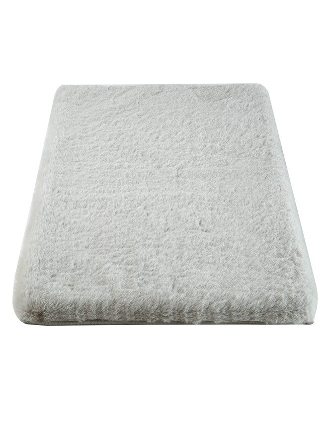 Home-Complete Faux Fur Bath Mat - 21x34-Inch Nonslip Jacquard Faux Fur Rug for Washable Rug Bathroom or Kitchen, Silver - Image 1