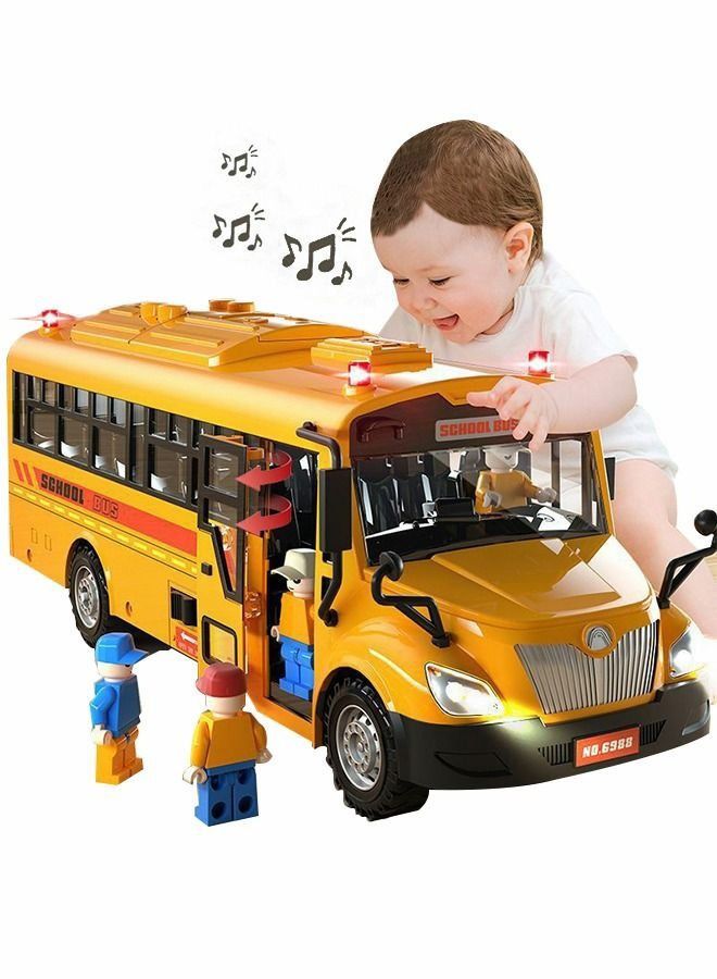 بايبي School Bus Toy,Yellow School Bus Toys Gift for Kids with Lights Sounds and Openable Doors,Car Model,Educational Toys for Children - Image 1