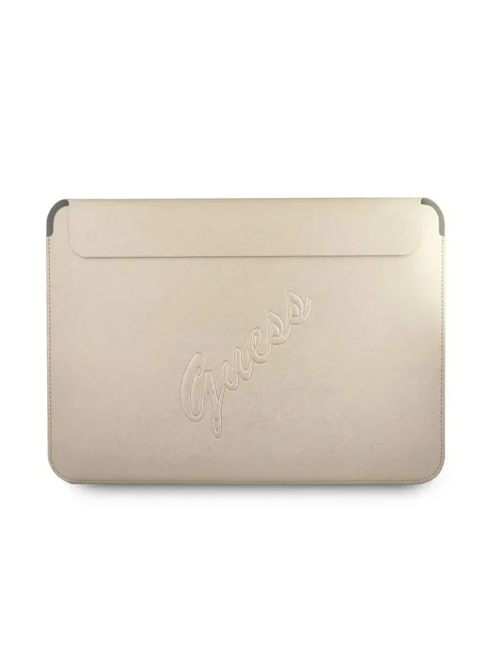 GUESS PU Saffiano Script Computer Sleeve 13" Elegant Notebook Bag for MacBook / Portable Storage Bag Suitable for Outdoor / Business / Office / School / Officially Licensed - Gold