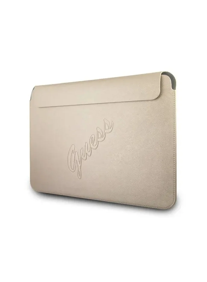 GUESS PU Saffiano Script Computer Sleeve 13" Elegant Notebook Bag for MacBook / Portable Storage Bag Suitable for Outdoor / Business / Office / School / Officially Licensed - Gold