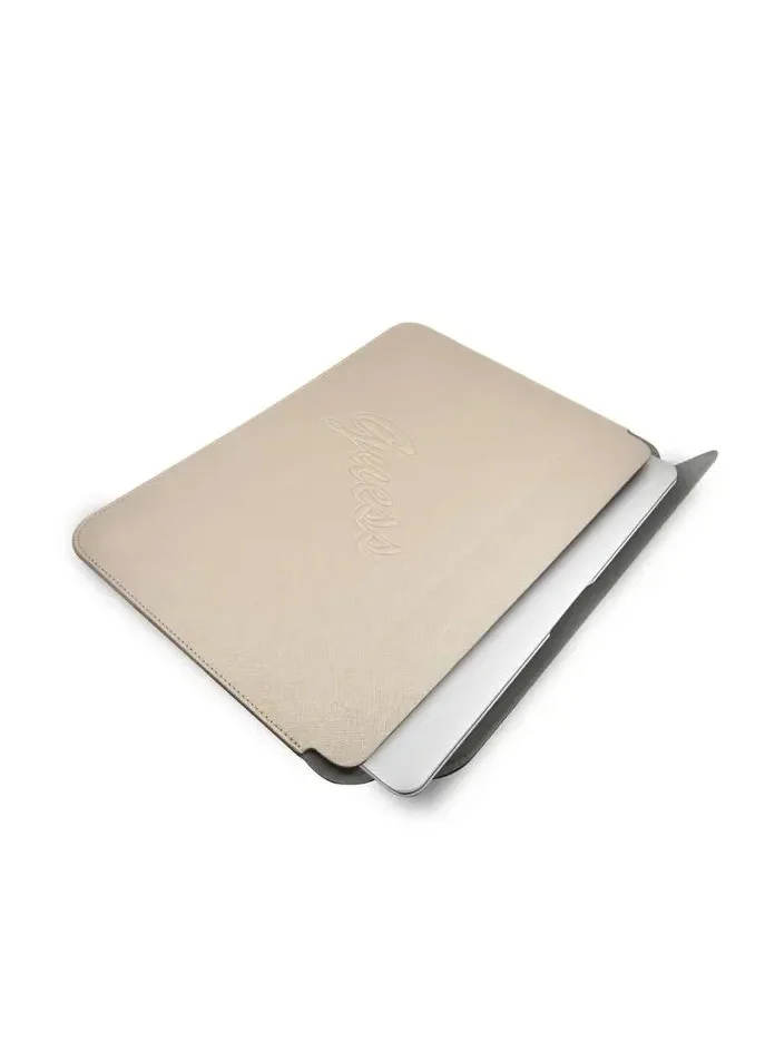 GUESS PU Saffiano Script Computer Sleeve 13" Elegant Notebook Bag for MacBook / Portable Storage Bag Suitable for Outdoor / Business / Office / School / Officially Licensed - Gold