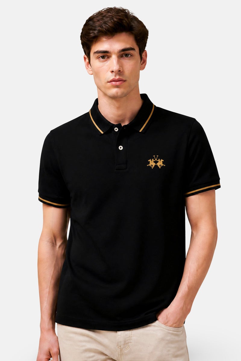 La Martina Men Regular Fit Embroidered Logo Short Sleeve Polo Shirt, Black - Image 1