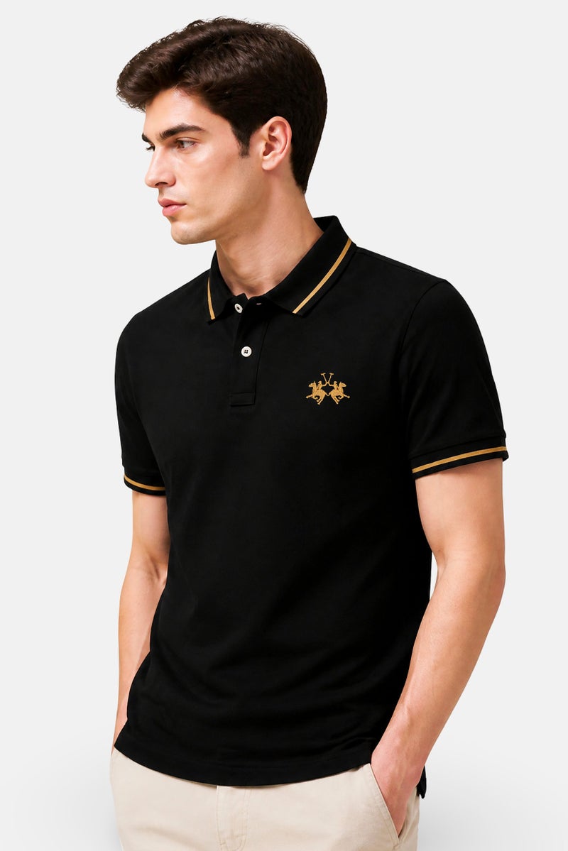 La Martina Men Regular Fit Embroidered Logo Short Sleeve Polo Shirt, Black - Image 2