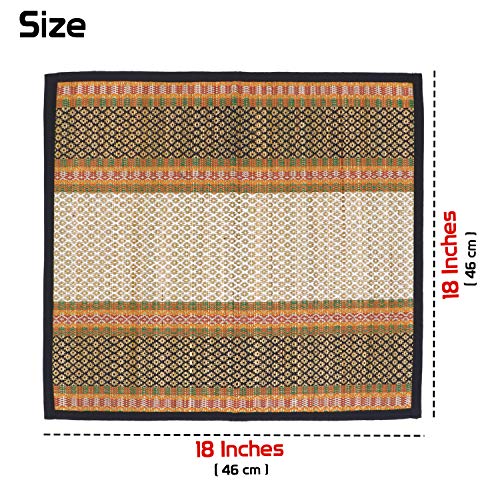 HOKIPO Natural River Grass Handcrafted Pooja Floor Mats/Meditation Prayer, Sittting, Aasan Mat Chatai Set of 2, 18x18 Inches (IN78-BLK*2) - Image 3