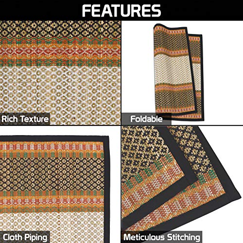 HOKIPO Natural River Grass Handcrafted Pooja Floor Mats/Meditation Prayer, Sittting, Aasan Mat Chatai Set of 2, 18x18 Inches (IN78-BLK*2) - Image 4