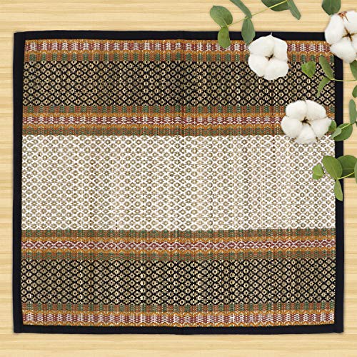 HOKIPO Natural River Grass Handcrafted Pooja Floor Mats/Meditation Prayer, Sittting, Aasan Mat Chatai Set of 2, 18x18 Inches (IN78-BLK*2) - Image 2