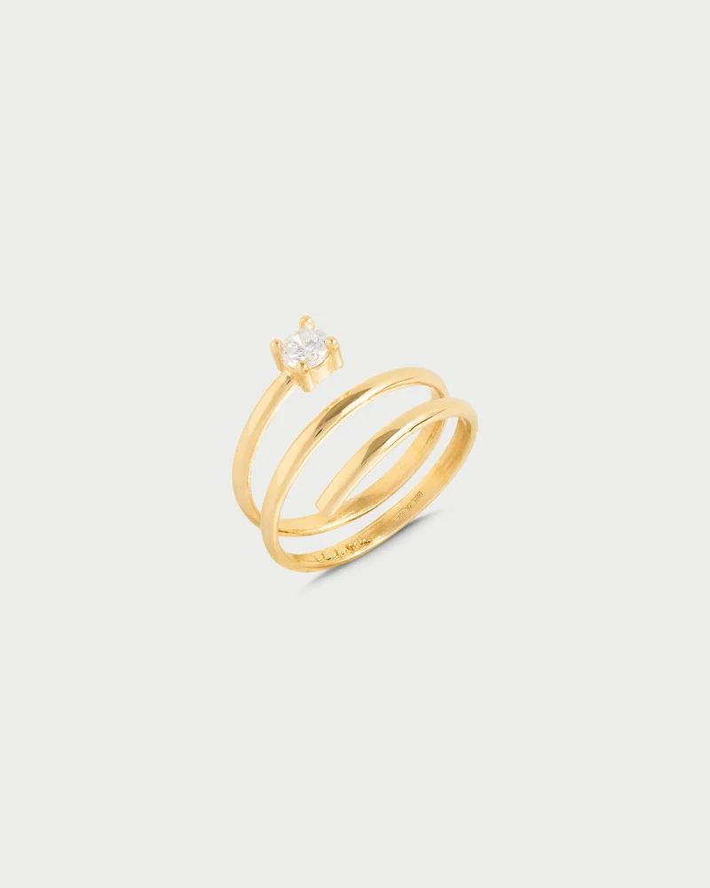 Rue Des Mill Spiral and bezel ring with zircon - SHAPES - Yellow gold