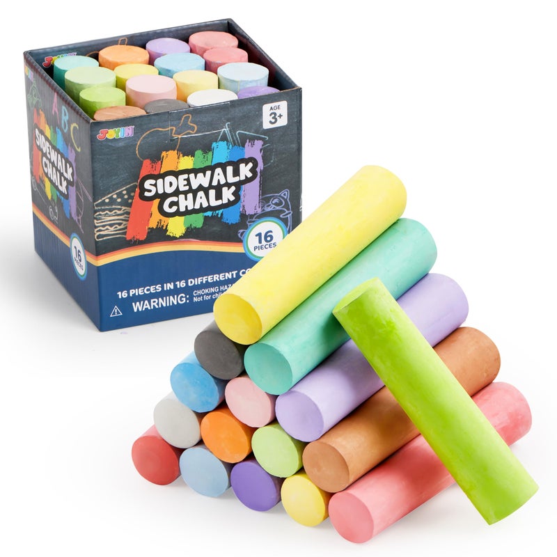 JOYIN 16 PCS Sidewalk Chalks Set Non-Toxic Washable Jumbo Chalk Bulk for Toddlers 1-3, Painting on Chalkboard, Driveway and Playground, Outdoor Activities, Gift for Kids, School Supplies - Image 1