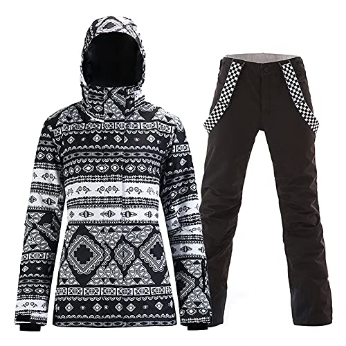 GS SNOWING Women's Ski Jackets and Pants Set Windproof Waterproof Insulated Snowsuit Winter Warm Snowboarding Snow Coat (Black04, L) - Image 1