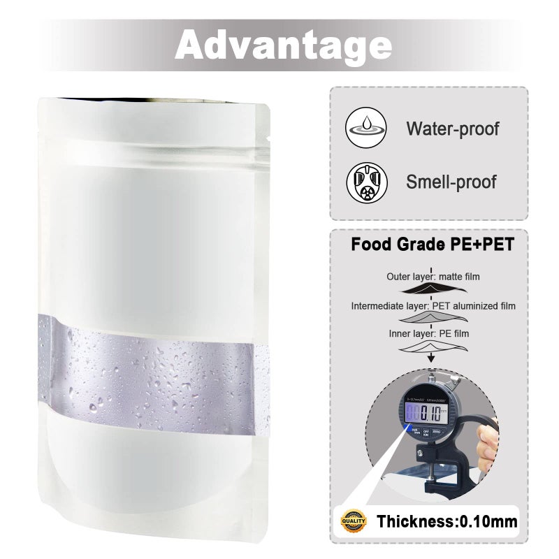 ODDIER ODDIER 5.5""x7.8"" 120pcs Smell Proof Mylar Bags for Food Storage  Stand-up Resealable Mylar Bags Food Storage Bags with Matte Window  Foil Pouch Stand-up Bags for Food Self Sealing Storage(white)  - Image 5