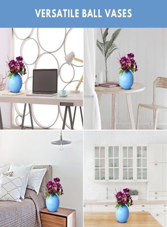 BEHOMA Metal Ball Round Flower Vase for Home Decor | Table Decorative Item for Bedroom Living Room Office Wedding | Best Gift for Birthday Anniversary Festival | Blue, Medium - Image 4