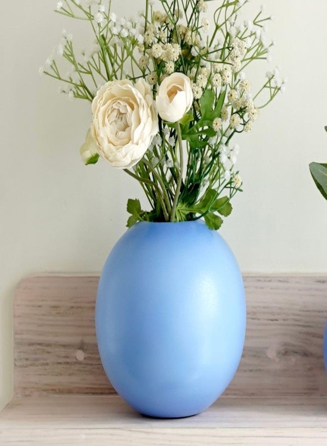 BEHOMA Metal Ball Round Flower Vase for Home Decor | Table Decorative Item for Bedroom Living Room Office Wedding | Best Gift for Birthday Anniversary Festival | Blue, Medium - Image 1