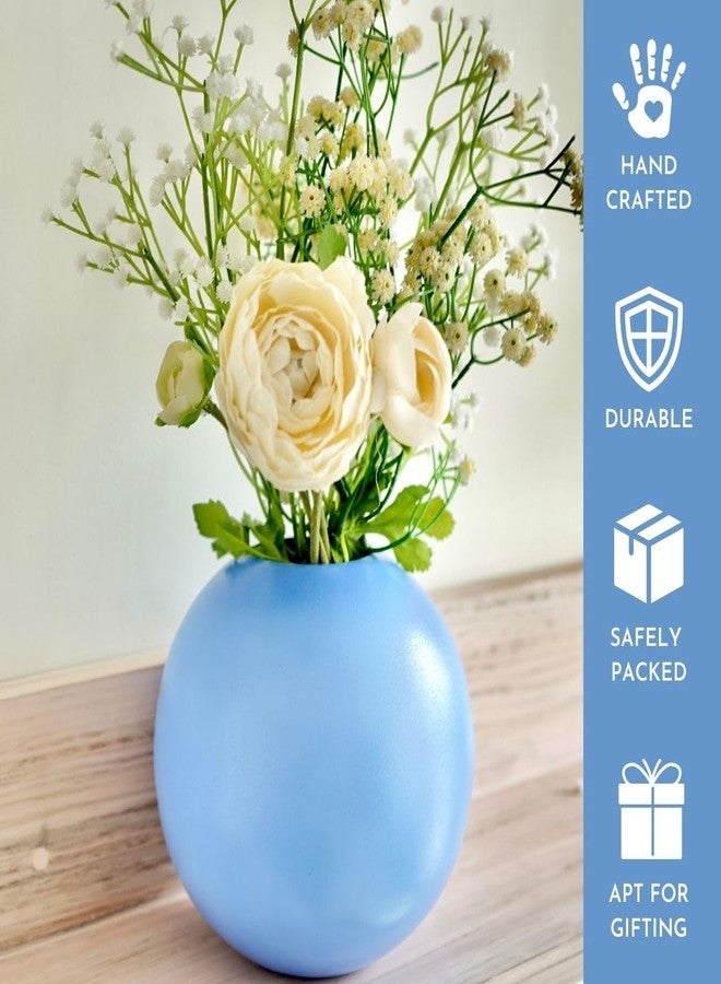 BEHOMA Metal Ball Round Flower Vase for Home Decor | Table Decorative Item for Bedroom Living Room Office Wedding | Best Gift for Birthday Anniversary Festival | Blue, Medium - Image 3