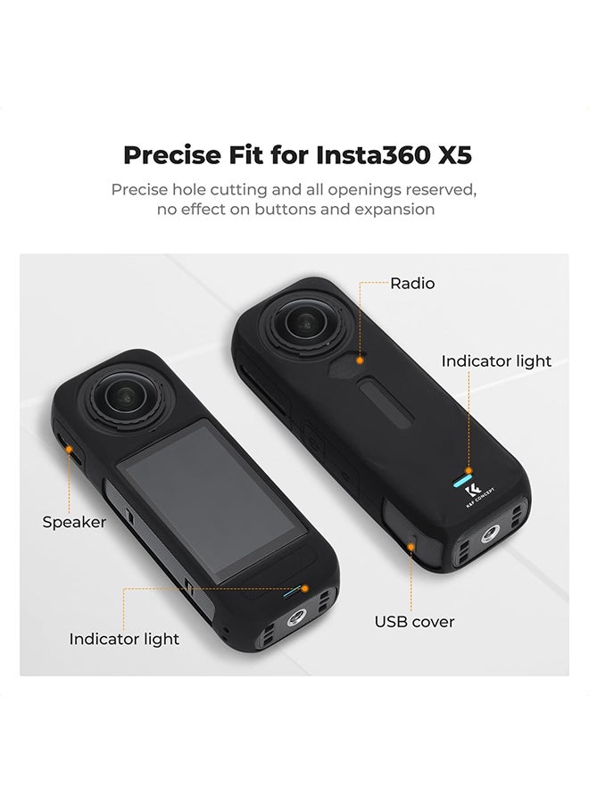 O Ozone Silicone Sleeve Case for Insta360 X5, Soft Protective Case with Lens Cover, Battery Side Open, All-Round Protect Action Camera Accessories- Black - Image 3