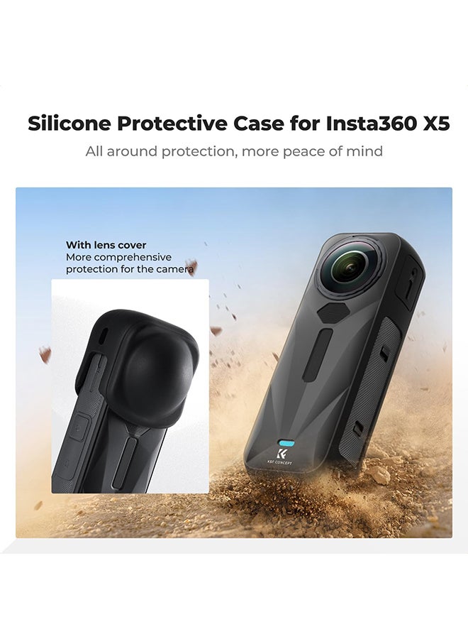 O Ozone Silicone Sleeve Case for Insta360 X5, Soft Protective Case with Lens Cover, Battery Side Open, All-Round Protect Action Camera Accessories- Black - Image 2