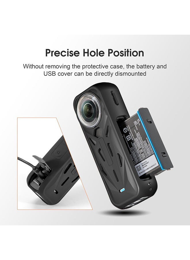 O Ozone Silicone Sleeve Case for Insta360 X5, Soft Protective Case with Lens Cover, Battery Side Open, All-Round Protect Action Camera Accessories- Black - Image 4