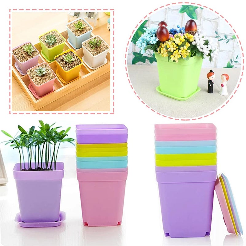 Haawooky 24 Pack Colorful Flower Pots Square Plastic Plant Pots Succulent Planter Nursery Pots with Saucers for Your Room,Garden Office and Balcony Decor - Image 4
