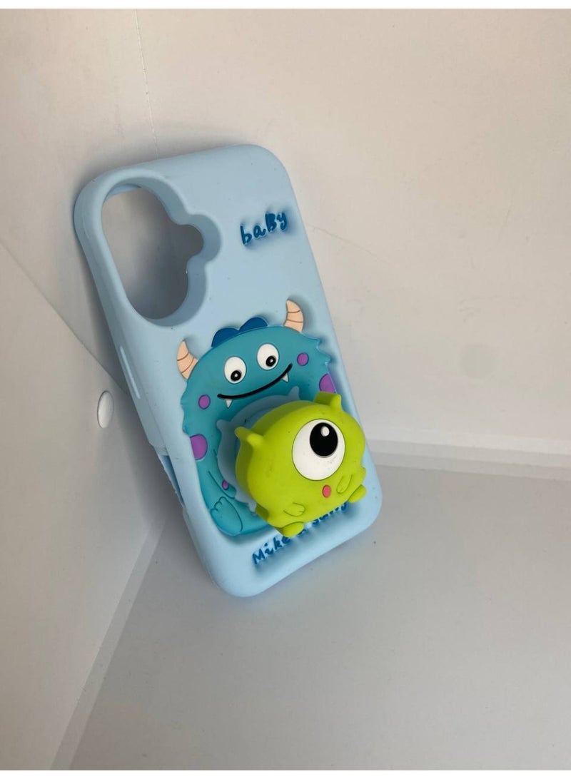 Stylish 3D Cartoon Case Compatible for iPhone 16, All-Round Protection, Anti-Slip, Scratch-Resistant, and Fun Aesthetic Cover (Monsters With PoP Socket) - Image 3