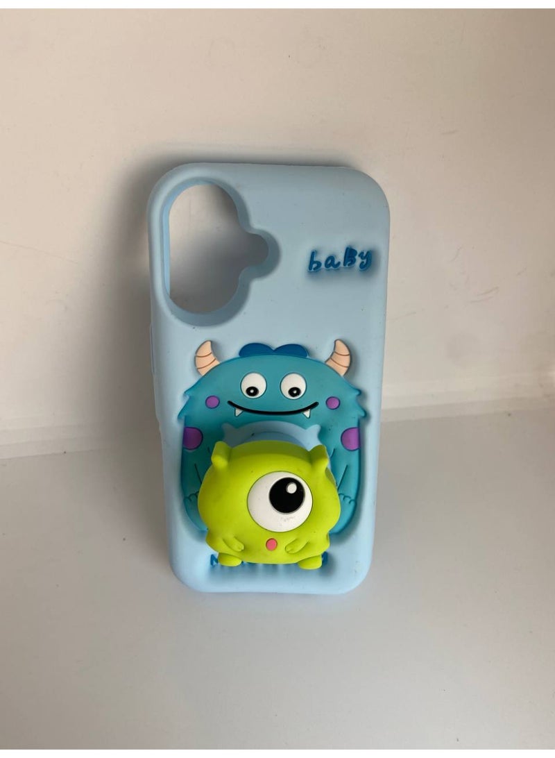 Stylish 3D Cartoon Case Compatible for iPhone 16, All-Round Protection, Anti-Slip, Scratch-Resistant, and Fun Aesthetic Cover (Monsters With PoP Socket) - Image 2