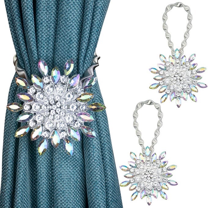 2PCS MAGNETIC CURTAIN TIEBACKS CLIPS HOLDER HOLDBACKS ROPE TIE BACKS BUCKLE WITH SHINING ARTIFICIAL CRYSTAL AND STRETCHABLE WIRE ROPE FOR HOME OFFICE DECORATION