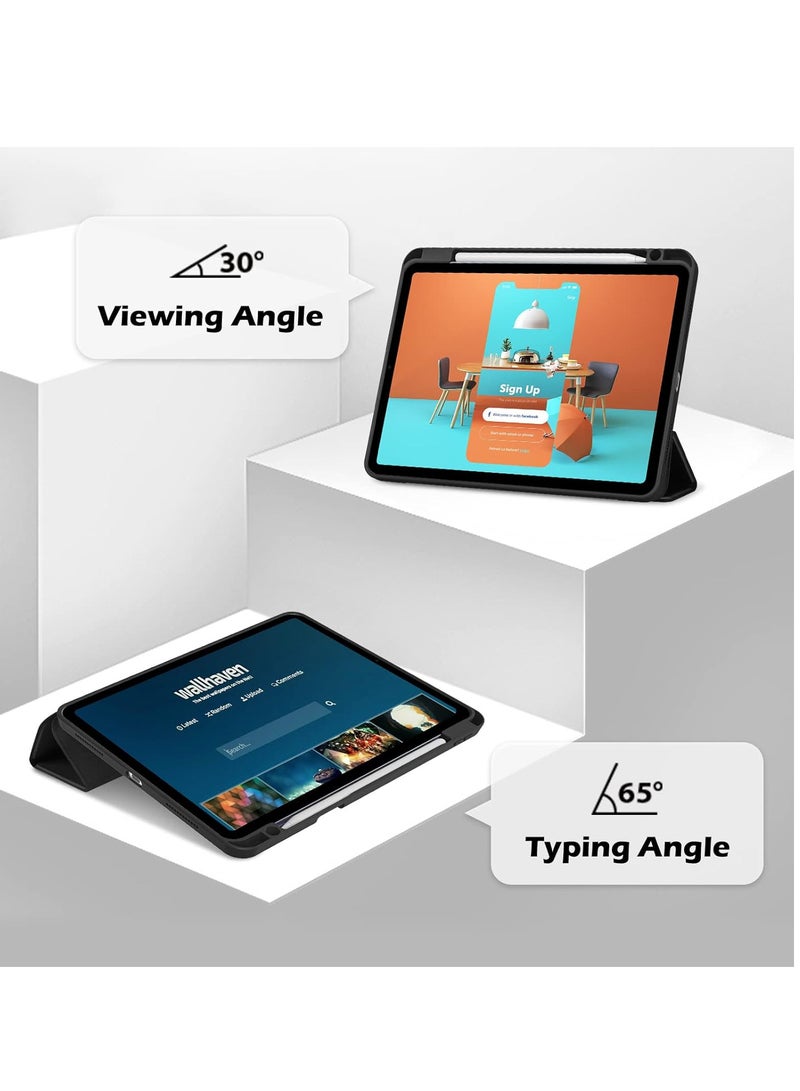 Ecosystem Case for iPad A16 (10.9-Inch, 2022\2025 Model, 10th Generation) with Pencil Holder, Clear Transparent Back Shell Slim Stand Shockproof Tablet Cover, Auto Wake/Sleep (Black) - Image 3