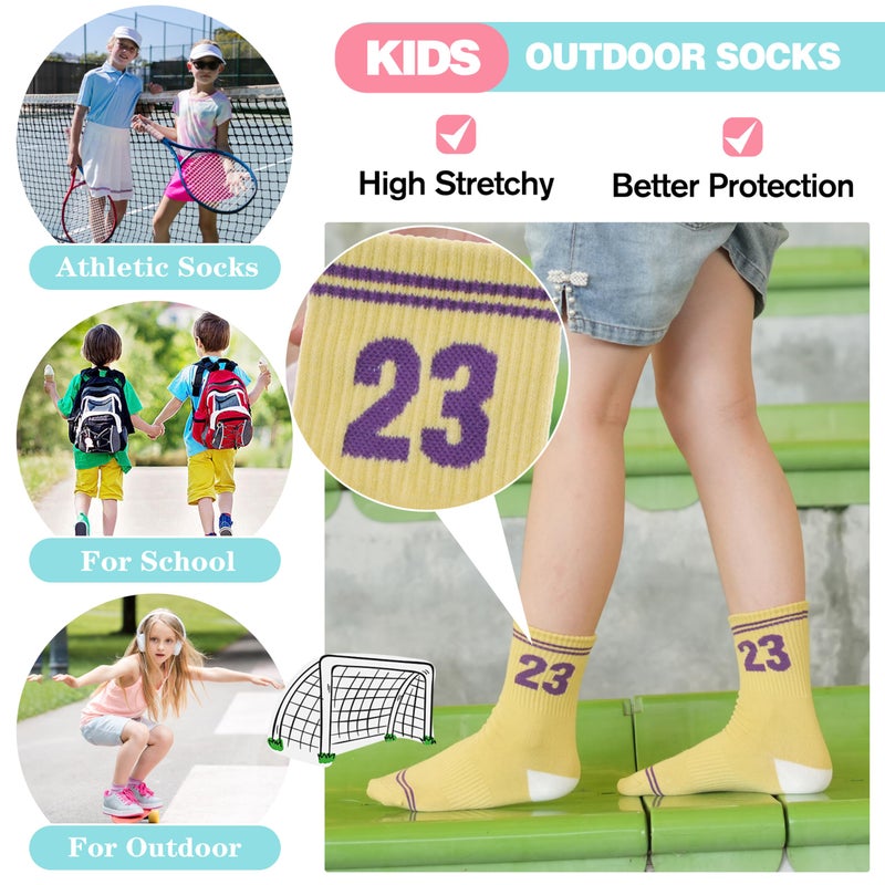 Sandsuced Kids Girls Socks Athletic Sport Basketball Youth Cotton Crew Soft Fun Gift Outdoor Socks 6 Pairs Stocking Stuffers(Assorted,5-8 Years) - Image 5