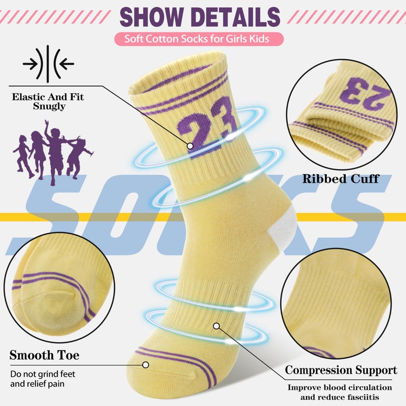 Sandsuced Kids Girls Socks Athletic Sport Basketball Youth Cotton Crew Soft Fun Gift Outdoor Socks 6 Pairs Stocking Stuffers(Assorted,5-8 Years) - Image 3